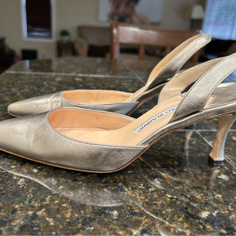 Manolo Blahnik Metallic Gold Slingback Pumps